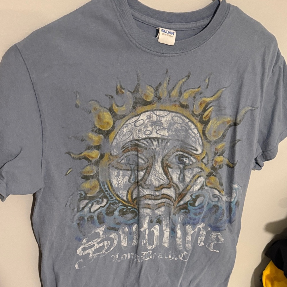 SUBLIME LONG BEACH, CA Blue T-Shirt with Sun and Text Design